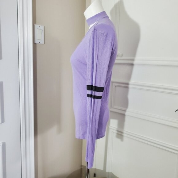 Lavender Retro Ring Neck Varsity Stripe Top - Picture 3 of 9